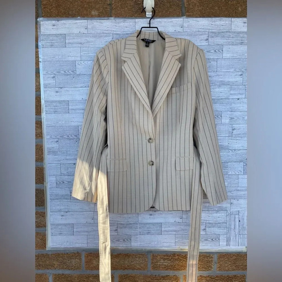 RALPH LAUREN BLACK LABEL Womens Pinstripe Work Two-Button Blazer size 14 - Picture 9 of 17
